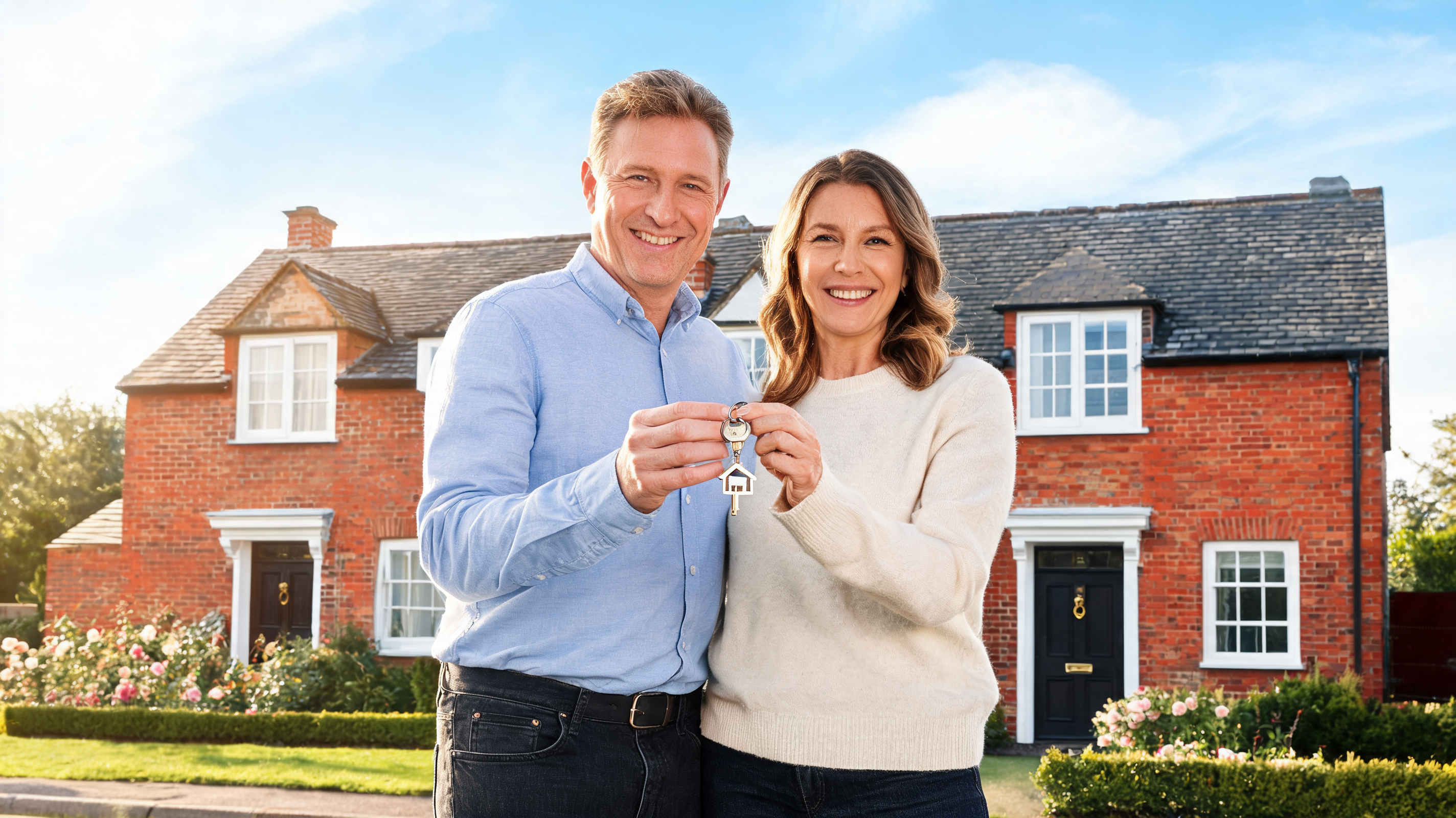 Happy homeowners celebrating their property transaction success
