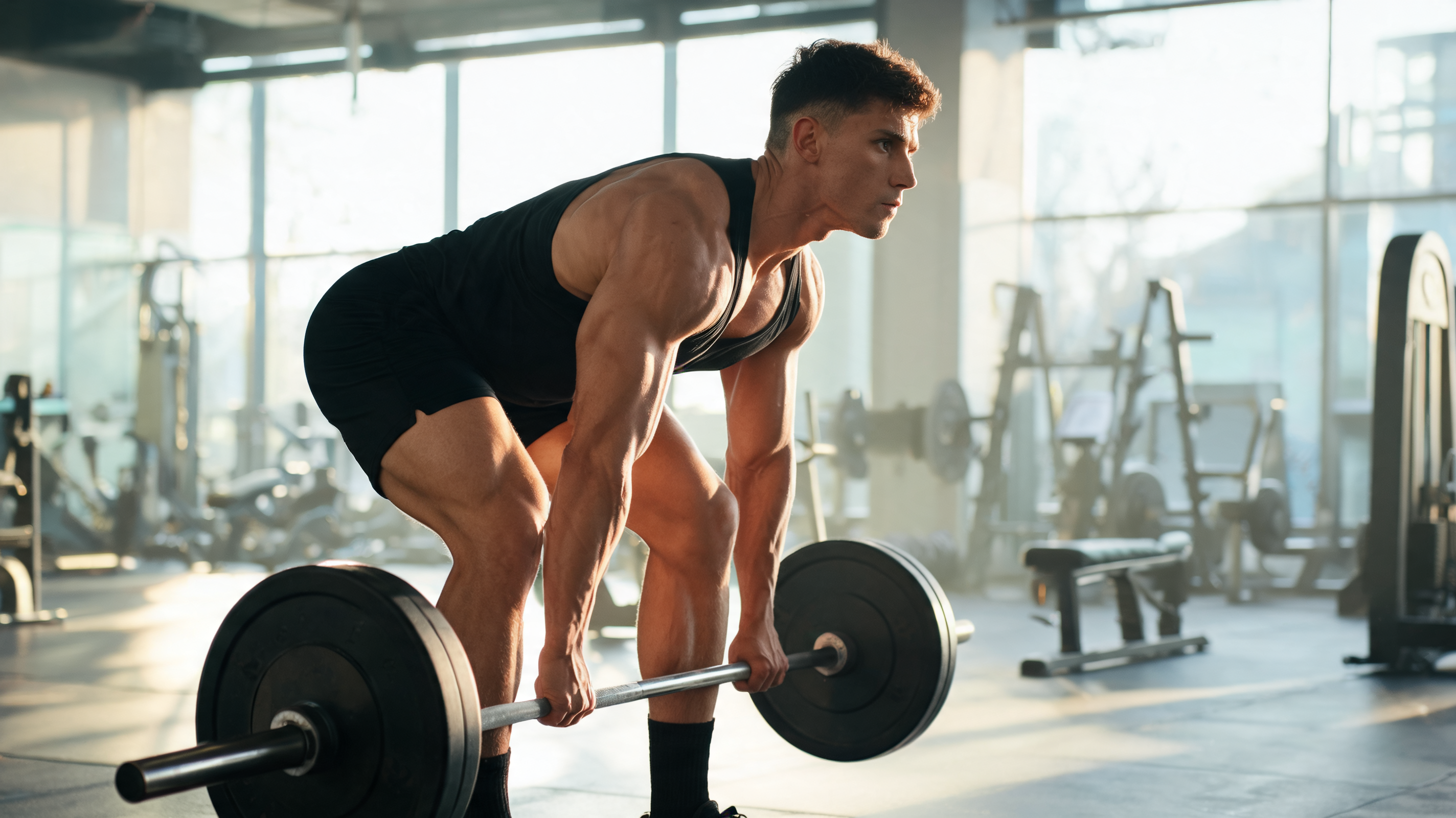 Athletic male doing Romanian deadlift